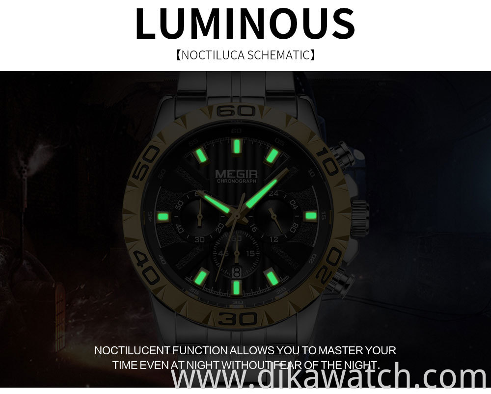 MEGIR Watch 2087 Casual Brand Stainless Steel Waterproof Watches Men Wrist Luxury Quartz Business Wristwatches Relogio Masculino